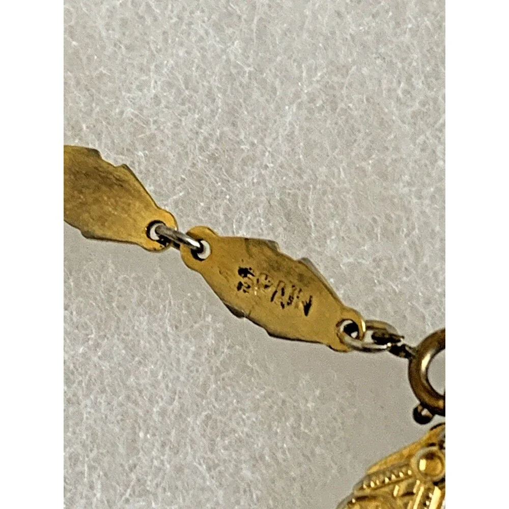 Vintage Damascene Bracelet Made In Spain Black Enamel Gold Tone Charm 7" - Picture 8 of 9